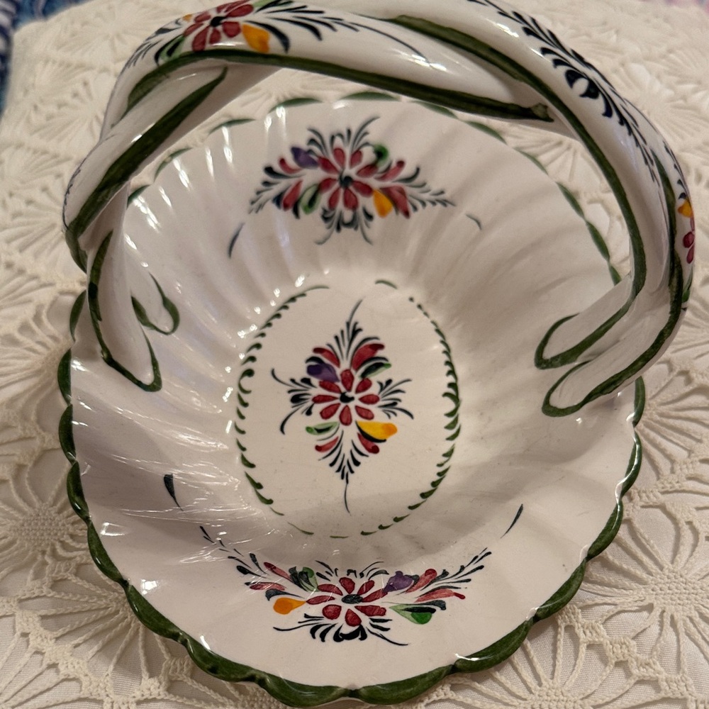 Floral Ceramic Basket with Handle